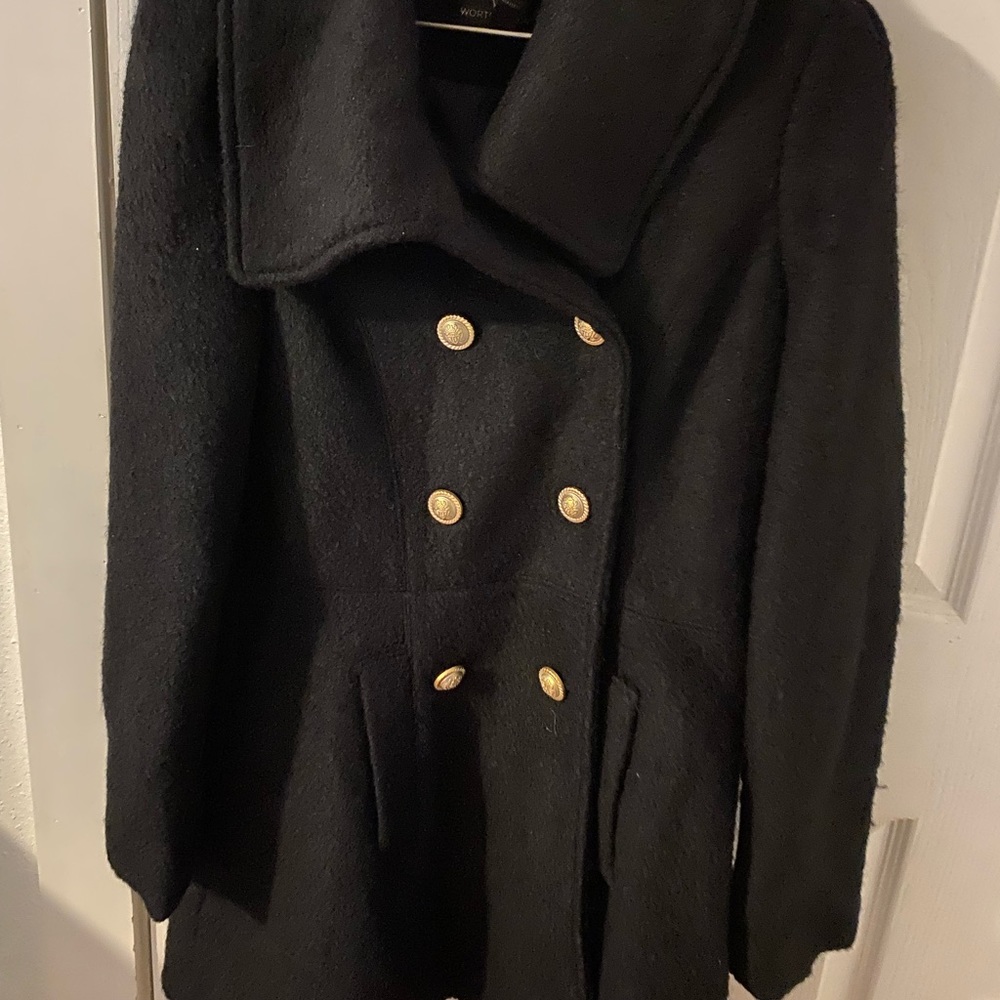 Worthington Pea Coat black with gold like buttons